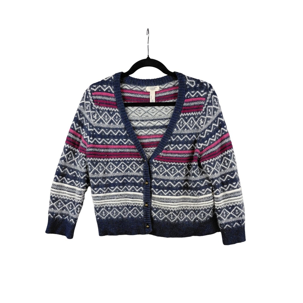 Lands End Canvas‎ Fair Isle Pattern Button Front Cardigan Sweater Women's Size S